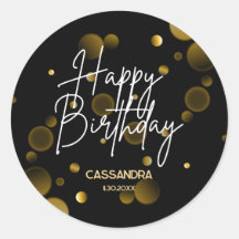 Moderno Gradiente Gold Bokeh Black Happy Birday