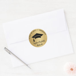 Pegatina Redonda Moderno Graduación de Oro Negro Clase de 2024