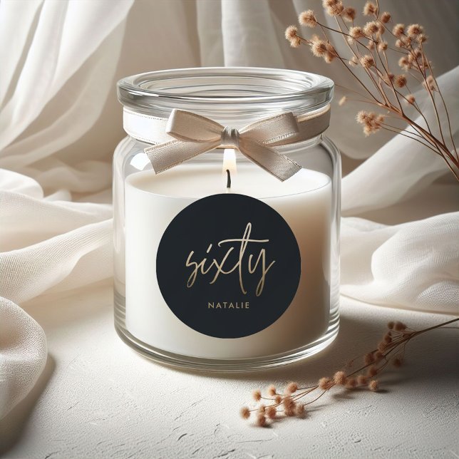 Pegatina Redonda Moderno guión elegante de 60 años simple (Subido por el creador)