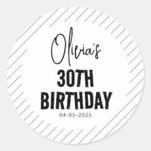 Pegatina Redonda Moderno guión negro 30 cumpleaños Moda y Minimalis