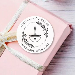 Pegatina Redonda Moderno hecho a mano con amor Whisk Bakery Busines