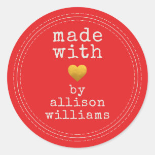 Pegatina Redonda Moderno hecho con amor Nombre personalizado