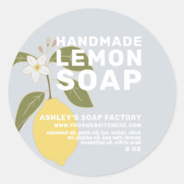 Pegatina Redonda Moderno jabón limón hecho a mano Azul botánico
