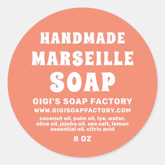 Pegatina Redonda Moderno jabón marsella hecha a mano Salmon rosa (Anverso)