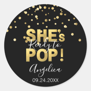 Pegatina Redonda Moderno listo para hacer que Baby Shower Gold Blac
