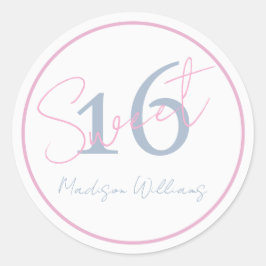 Pegatina Redonda Moderno Minimalista Cumpleaños Dulces 16 Rosado Az