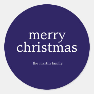 Pegatina Redonda Moderno Minimalista Feliz Navidad Simple Azul