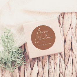 Pegatina Redonda Moderno Mínimo Feliz Navidad Rojo Rust