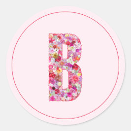 Pegatina Redonda Moderno Monograma De Flor De Rosa Elegante Letra B