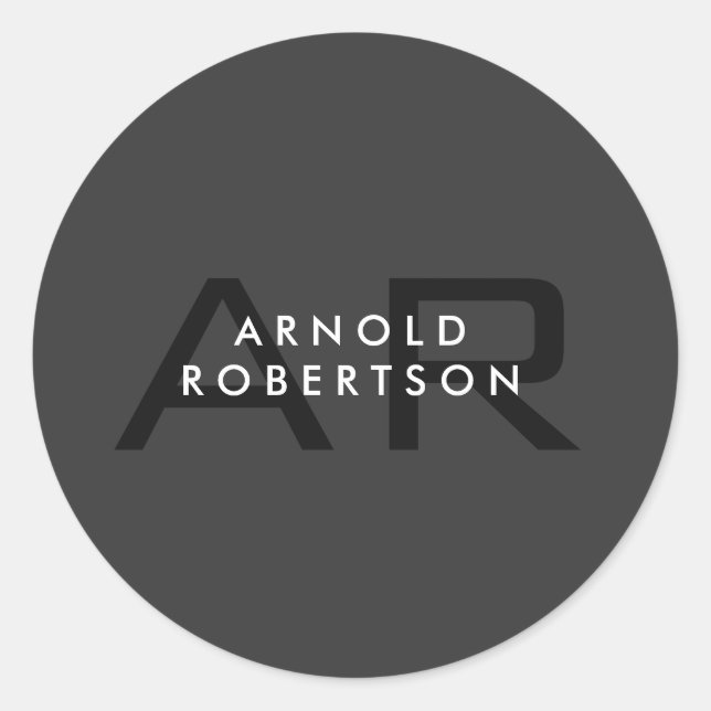 Pegatina Redonda Moderno Monograma Gris Gris Moda Añadir nombre (Anverso)