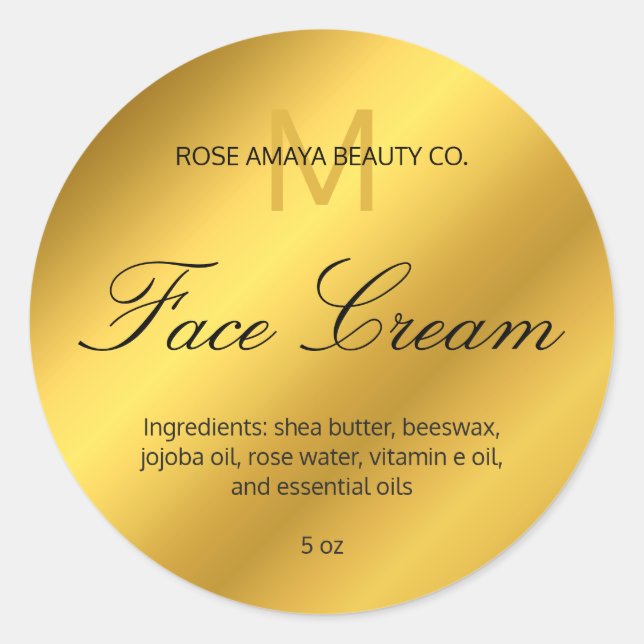 Pegatina Redonda Moderno Monograma Oro Gradiente Belleza Spa Cosmét (Anverso)