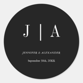 Pegatina Redonda Moderno Monograma Simple Pareja Nombre Negro Y Bla