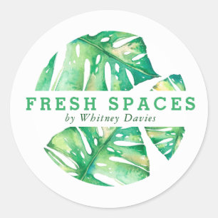 Pegatina Redonda MODERNO MONSTERA LEAF LOGO ecológico salud fresca