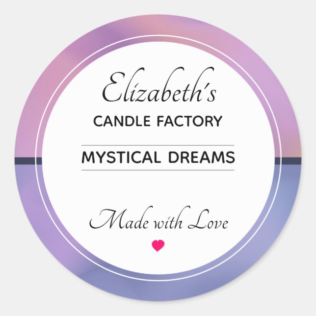 Pegatina Redonda Moderno morado y rosado batir Abstract Candle Biz (Anverso)