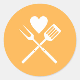 Pegatina Redonda Moderno Naranja lindo Pastel BBQ Heart Baby Shower