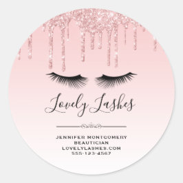 Pegatina Redonda Moderno negocio de Purpurinas rosados con gafas y 