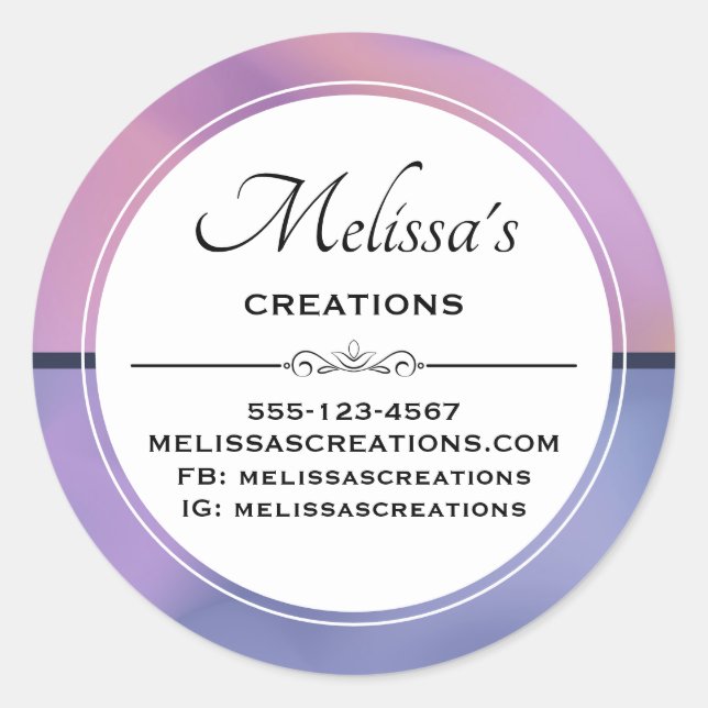 Pegatina Redonda Moderno Negocio De Swirling Púrpura Y Rosa (Anverso)