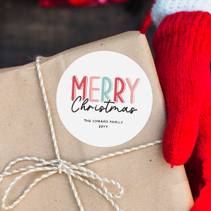 Pegatina Redonda Moderno nombre de familia de la florida Feliz Navi