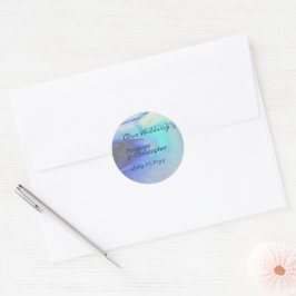 Pegatina Redonda Moderno Ocean Water Blue Abstract Beach Wedding