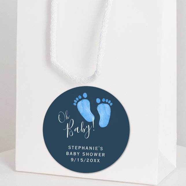 Pegatina Redonda Moderno Oh Baby Boy Navy Blue Baby Shower (Subido por el creador)