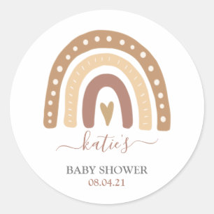 Pegatina Redonda Moderno Pastel Brown Rainbow Boho Baby Shower