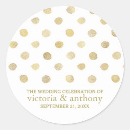 Pegatina Redonda Moderno Polka Blanco y Oro Dots Wedding Favor