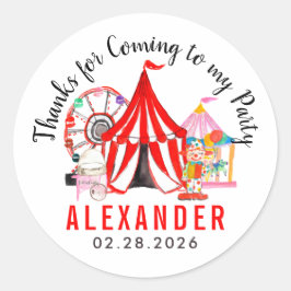 Pegatina Redonda Moderno programa de circo de carnaval gracias cump