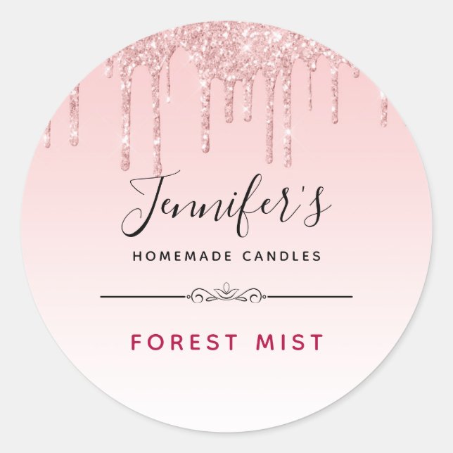 Pegatina Redonda Moderno Purpurina Rosa Perfora Vela Fancy / Jabón (Anverso)