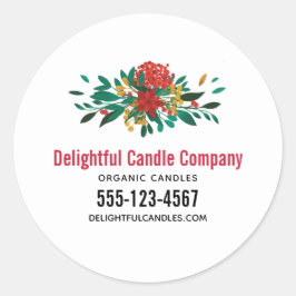 Pegatina Redonda Moderno Red Green & Gold Navidades Floral Business