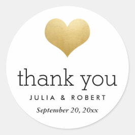 Pegatina Redonda Moderno Relieve metalizado dorado Faux Heart Boda 