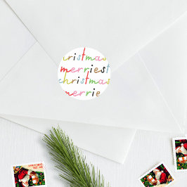 Pegatina Redonda moderno retro colorido Feliz Navidad
