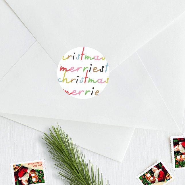 Pegatina Redonda moderno retro colorido Feliz Navidad (Subido por el creador)