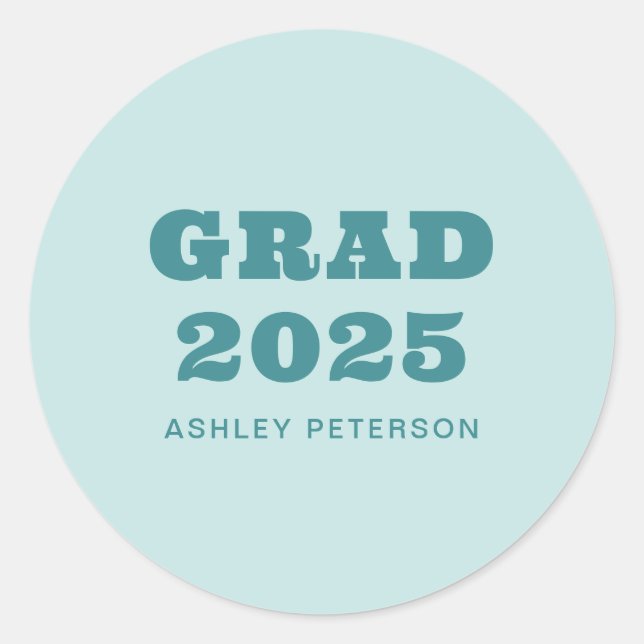 Pegatina Redonda Moderno retro Verde azulado negrita tipografía gra (Anverso)