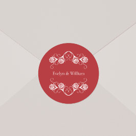 Pegatina Redonda Moderno Rosa gótico Swirls Crimson Boda rojo