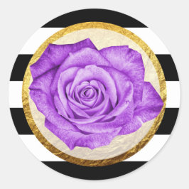 Pegatina Redonda Moderno Rosa morado falso Relieve metalizado dorad