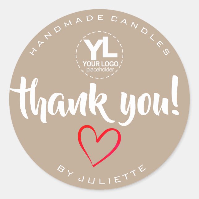 Pegatina Redonda Moderno Rústico Gracias A Red Heart Natural Brown (Anverso)