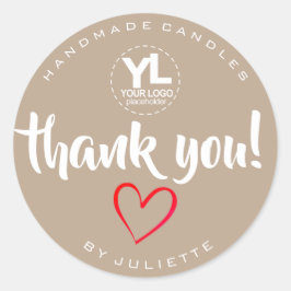 Pegatina Redonda Moderno Rústico Gracias A Red Heart Natural Brown