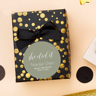 Pegatina Redonda Moderno Sage Green Elegant Fonts Graduate