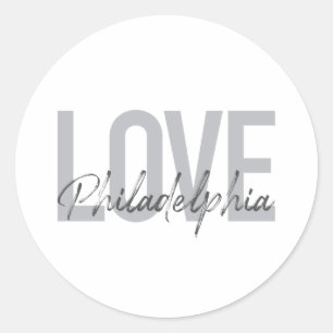 Pegatina Redonda Moderno, simple, genial, diseño Love Philadelphia