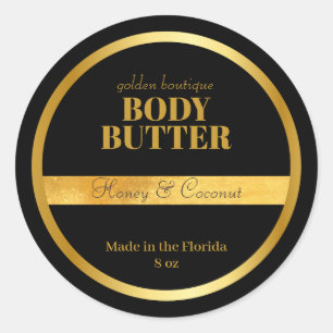 Pegatina Redonda Moderno Spa Salon producto Body Butter Gold negro