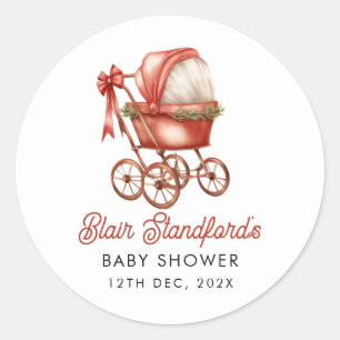 Pegatina Redonda Moderno Stroller Merry Pequeños Navidades Baby Sho