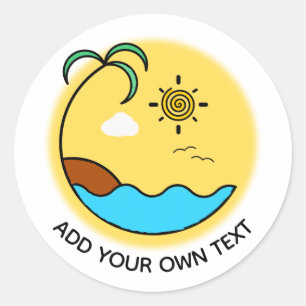 Pegatina Redonda Moderno Summer Beach Emblem Art Personalizado Text