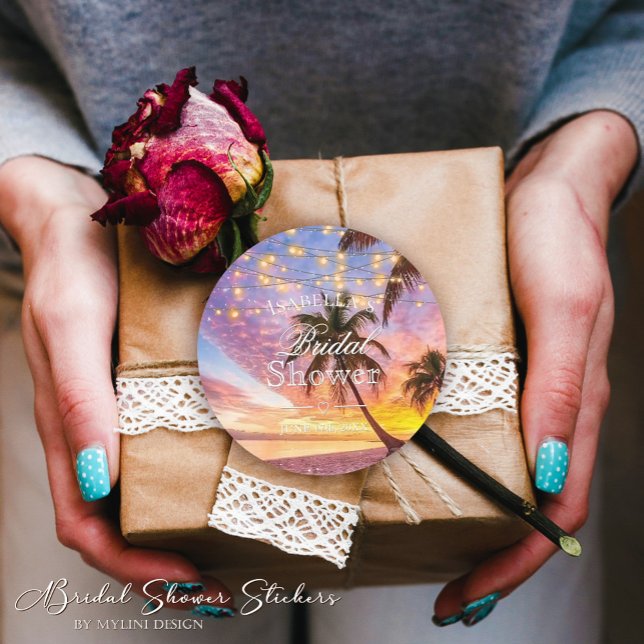 Pegatina Redonda Moderno Sunset & Stars Summer Beach Bridal Shower (Subido por el creador)