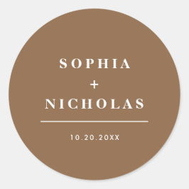 Pegatina Redonda Moderno Taupe Oscuro Mínimo Elegante Boda