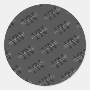 Pegatina Redonda Moderno Tiled Dark Gray Monogramed Name/other Text