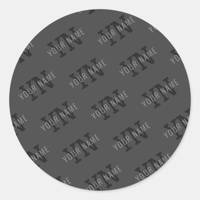 Pegatina Redonda Moderno Tiled Dark Gray Monogramed Name/other Text (Anverso)