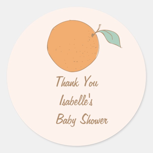 Pegatina Redonda Moderno, un poco cursi Naranja Baby Shower Gracias (Anverso)