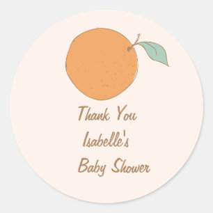 Pegatina Redonda Moderno, un poco cursi Naranja Baby Shower Gracias