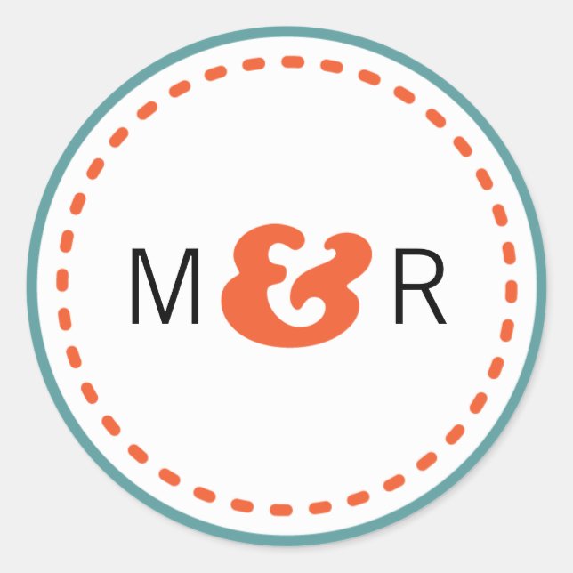 Pegatina Redonda Moderno Verde azulado y Naranja Chevron & Lovebird (Anverso)