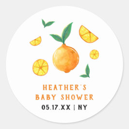 Pegatina Redonda Moderno Watercor Citrus Naranja Baby Shower